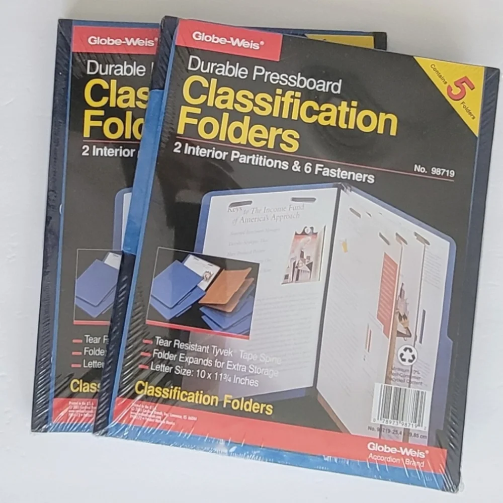 Globe Weis Durable Pressboard Classification Folders 5-pack. New.